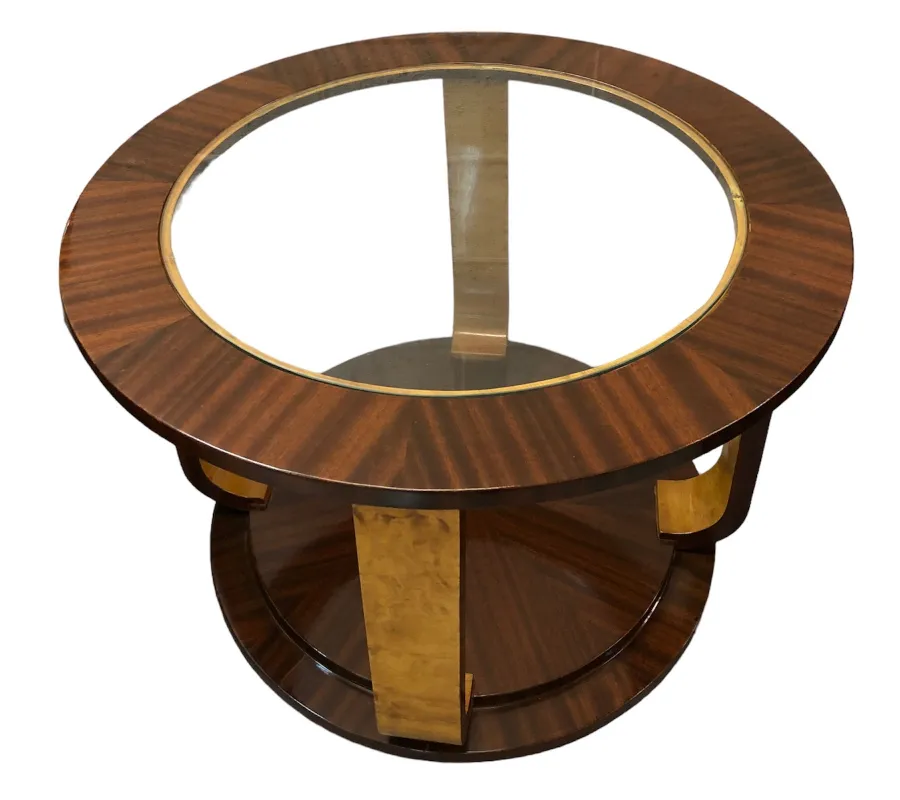 Two antique small tables with round shape and glass top