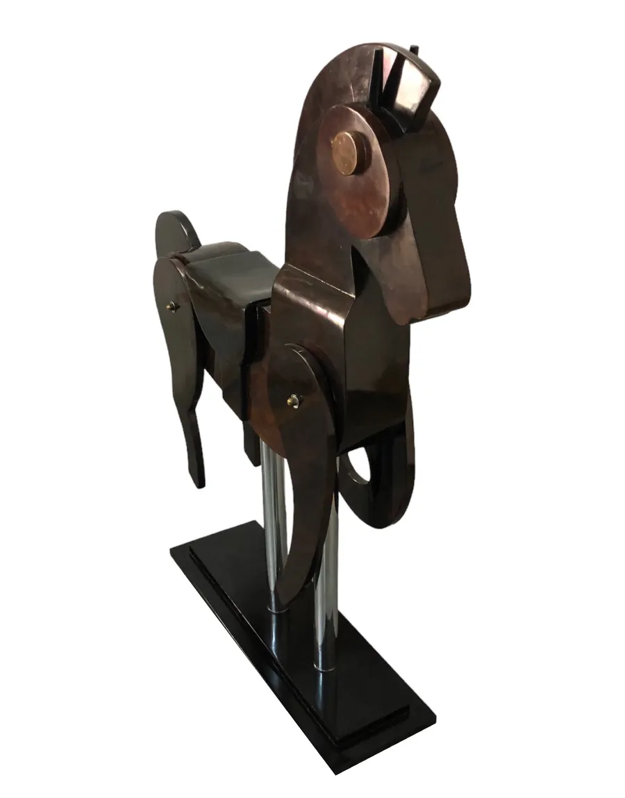 Antique sculpture of two horses on a black base