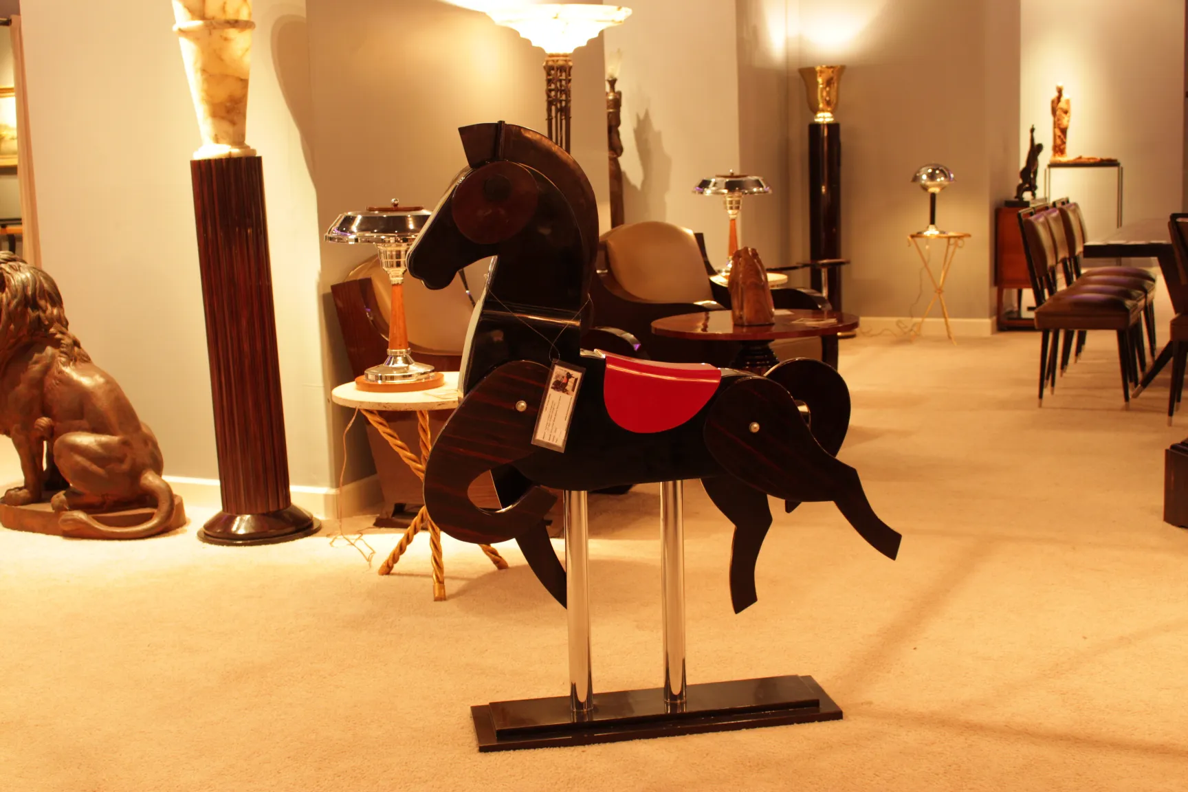 decorative antique horse with red details in classic setting