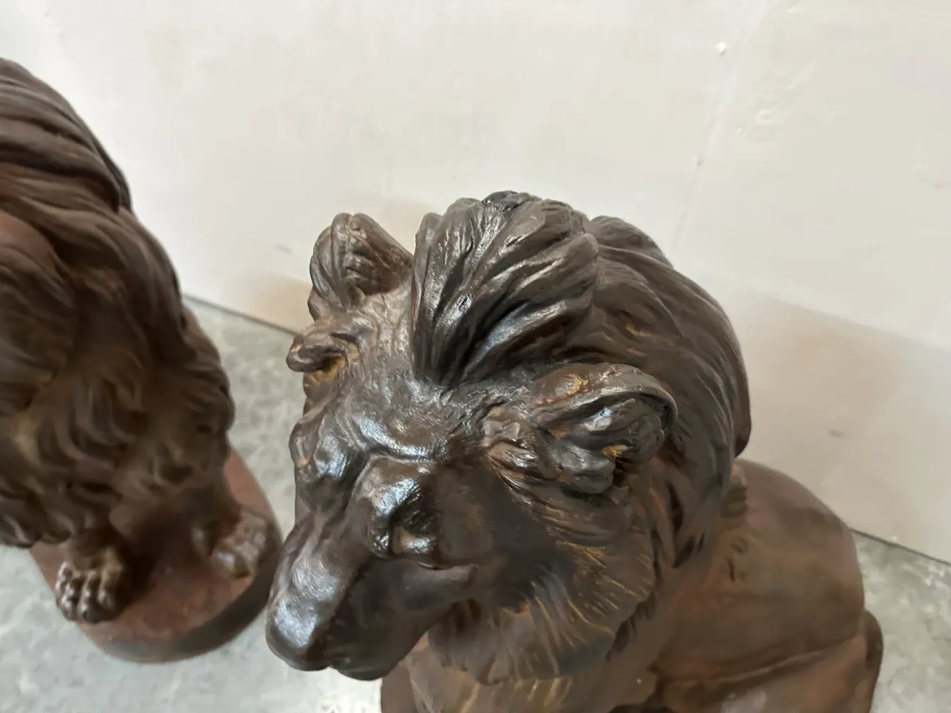 detailed sculptures of 2 lions, antique style A. Durenne
