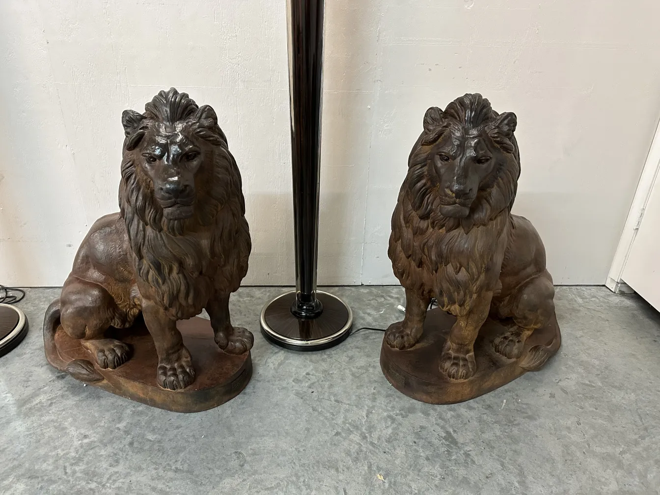 two antique lions by A. Durenne on a base