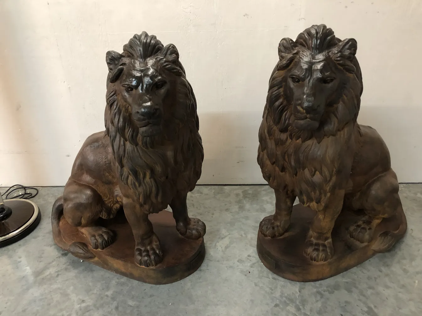 two antique lions with detailed fur, A. Durenne