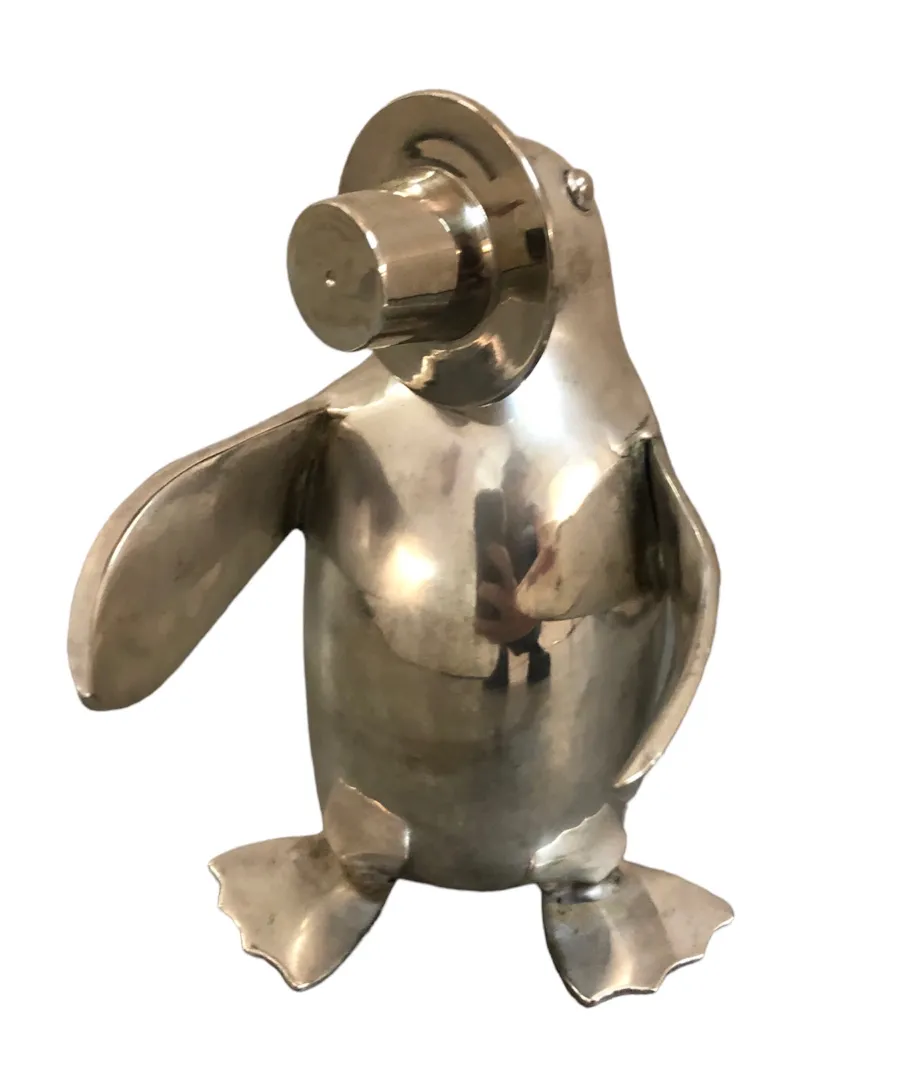 two antique penguins standing with shiny design