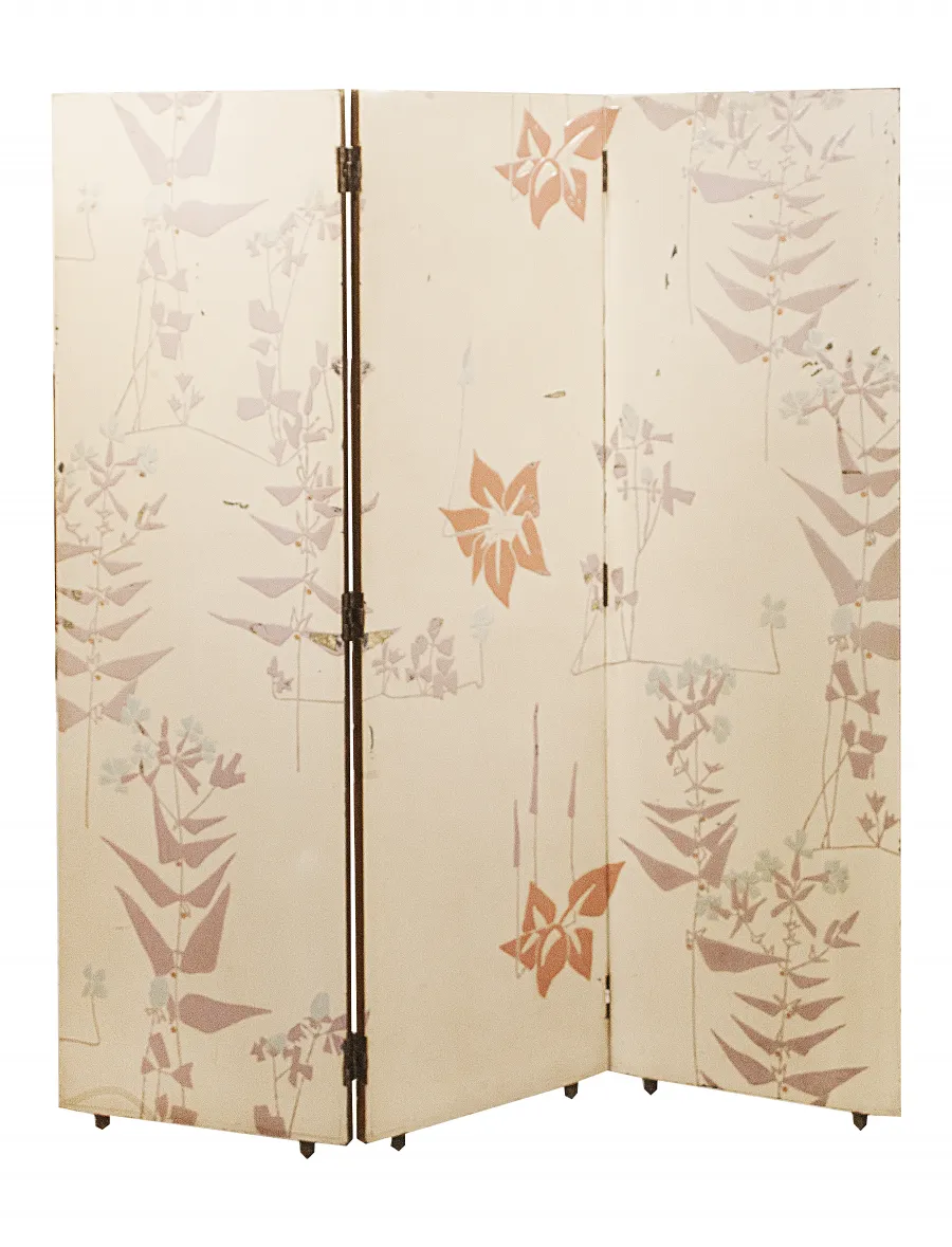 antique folding screen with floral design details
