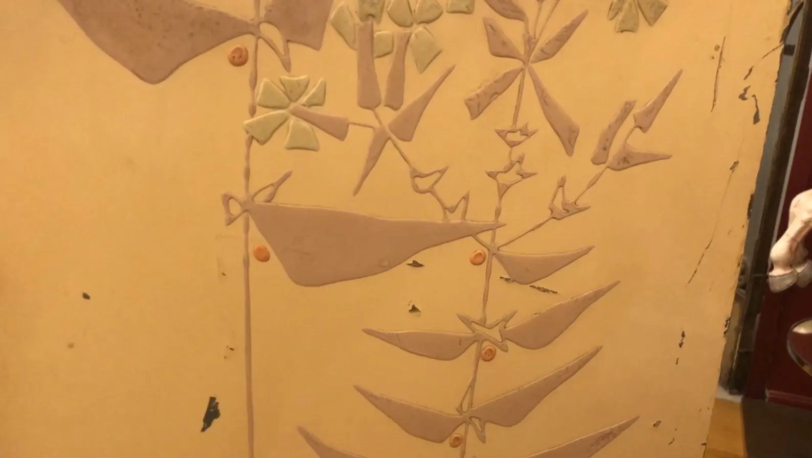 antique folding screen featuring leaf and flower patterns