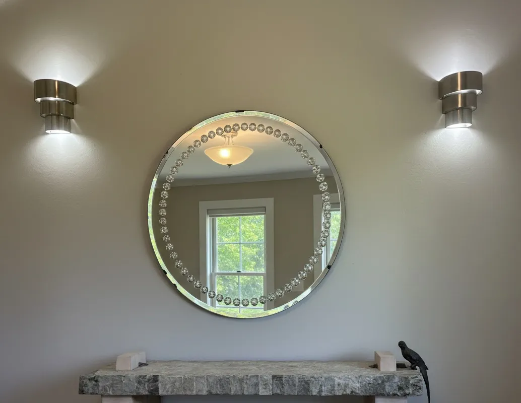 circular antique mirror with decorative lights