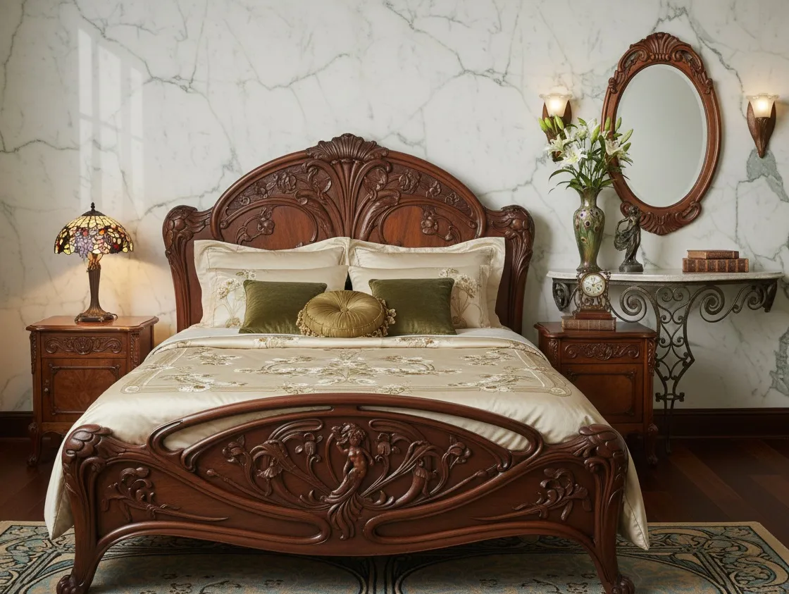 antique console in Art Nouveau style with floral decor