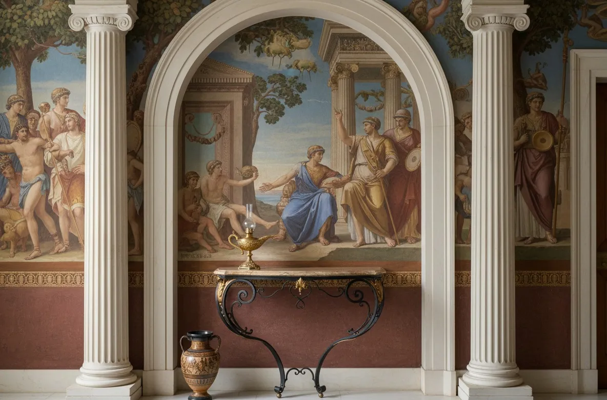 antique console with decorative details in a classic setting