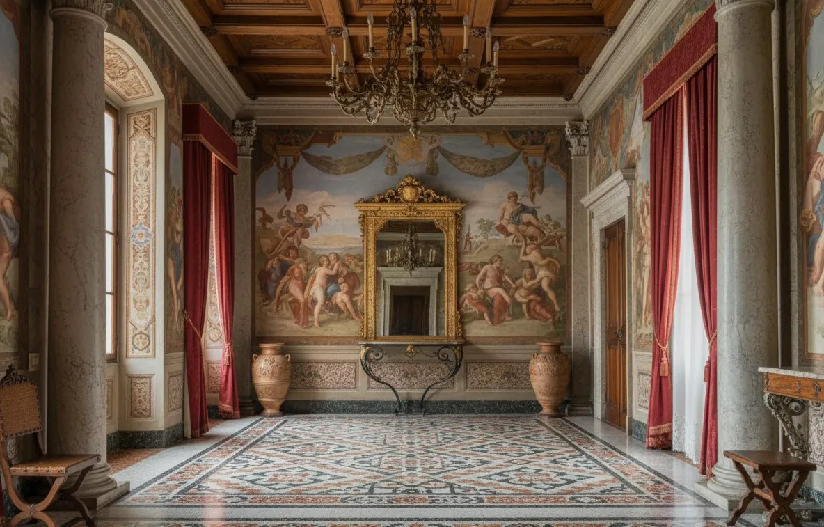 antique decorative console with golden details in an elegant room