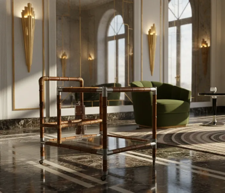 antique cocktail trolley showcasing elegant lines in a stylish lounge
