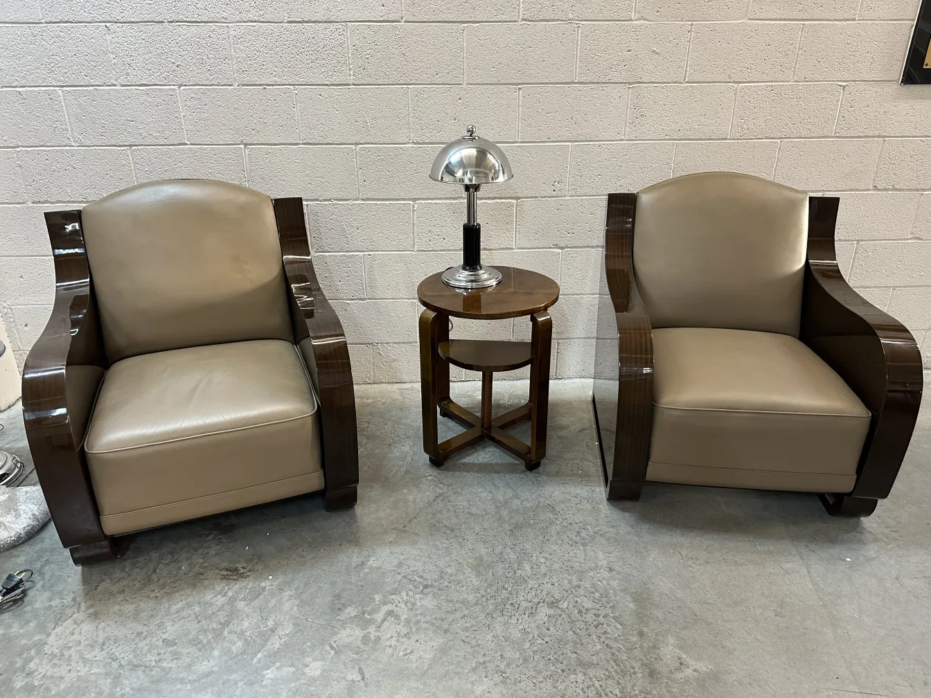 antique art deco table lamp on table with chairs