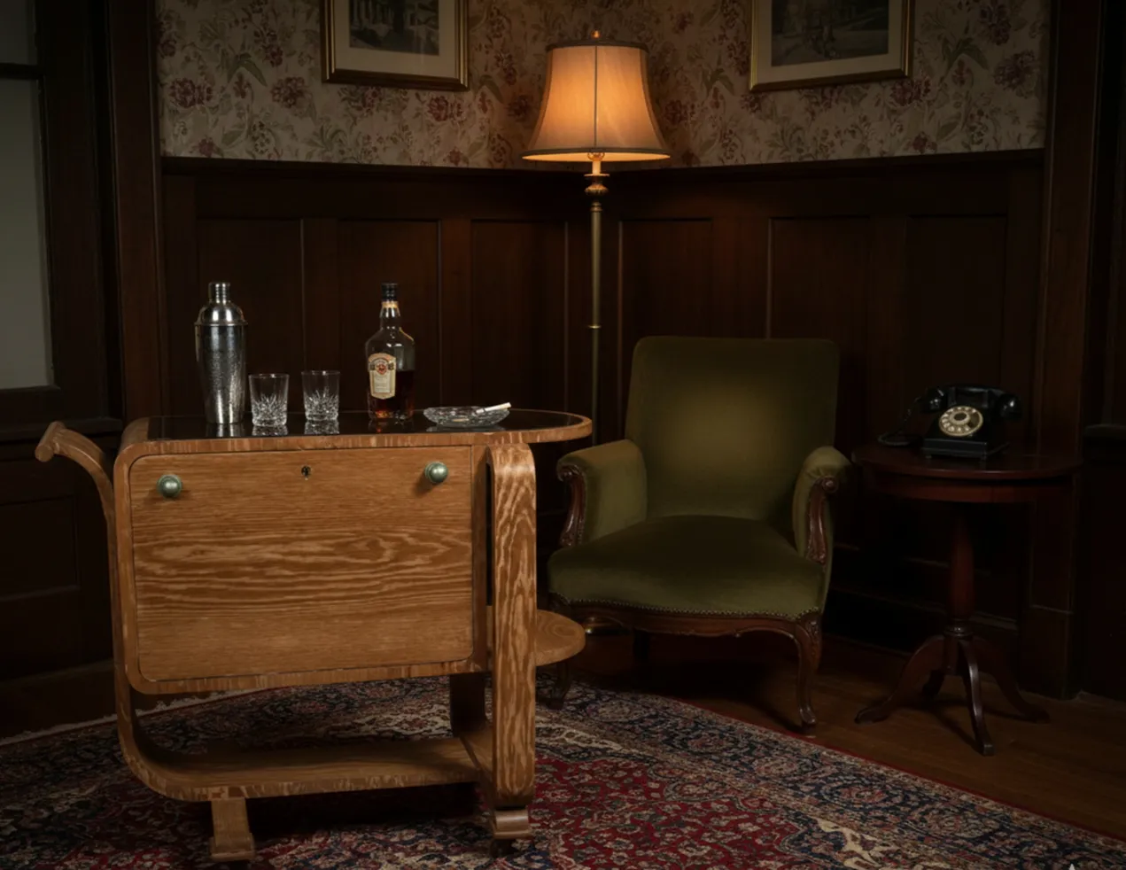 antique cocktail trolley with visible details