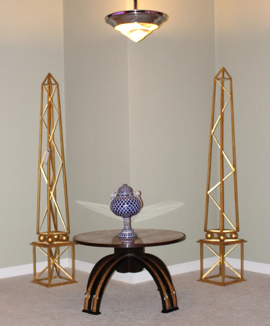 antique hanging lamp with art deco design in stylish room