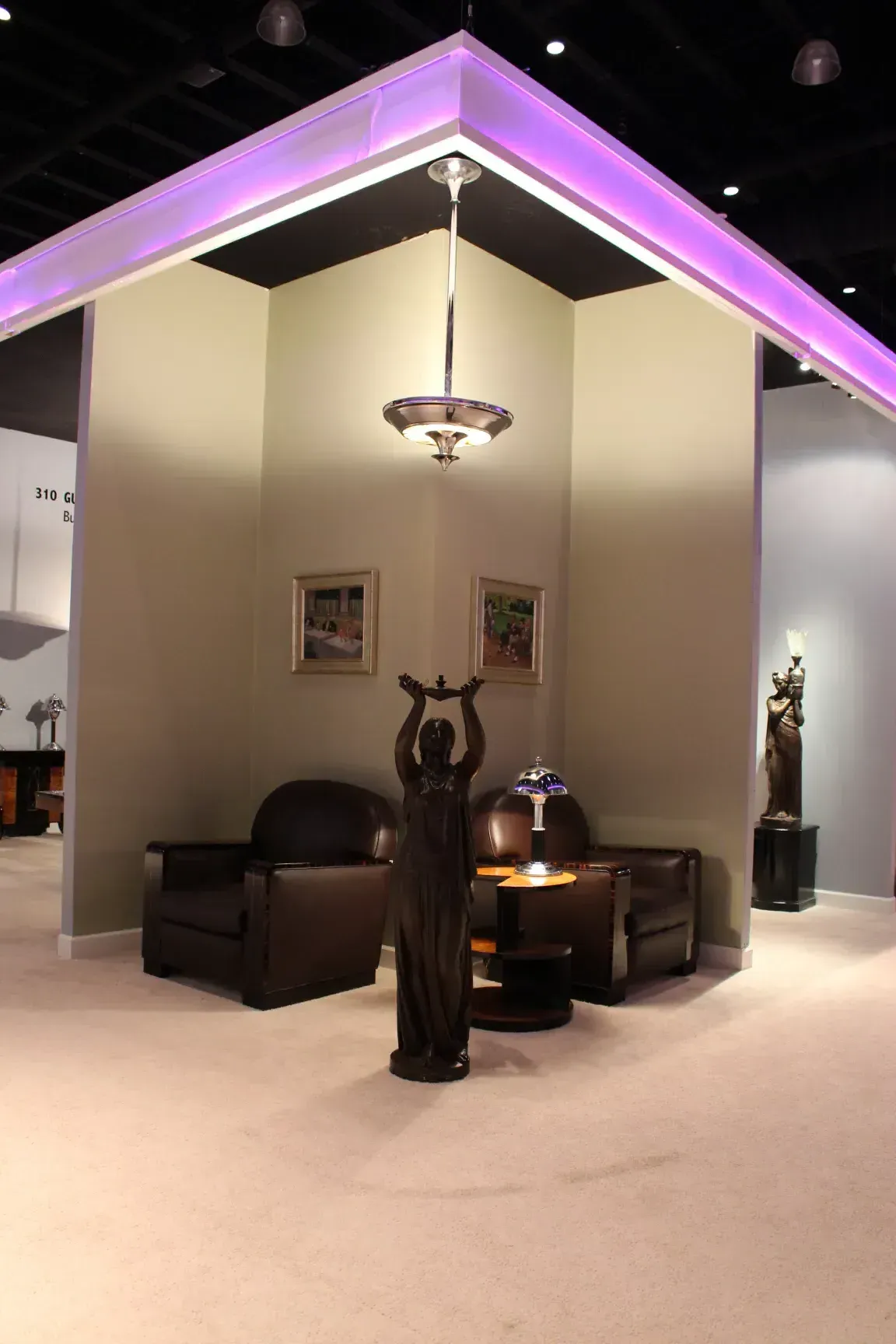 Two antique Art Deco hanging lamps in an elegant setting.