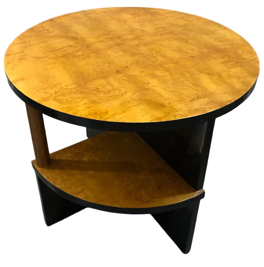 2 round antique small tables, yellow top and black frame