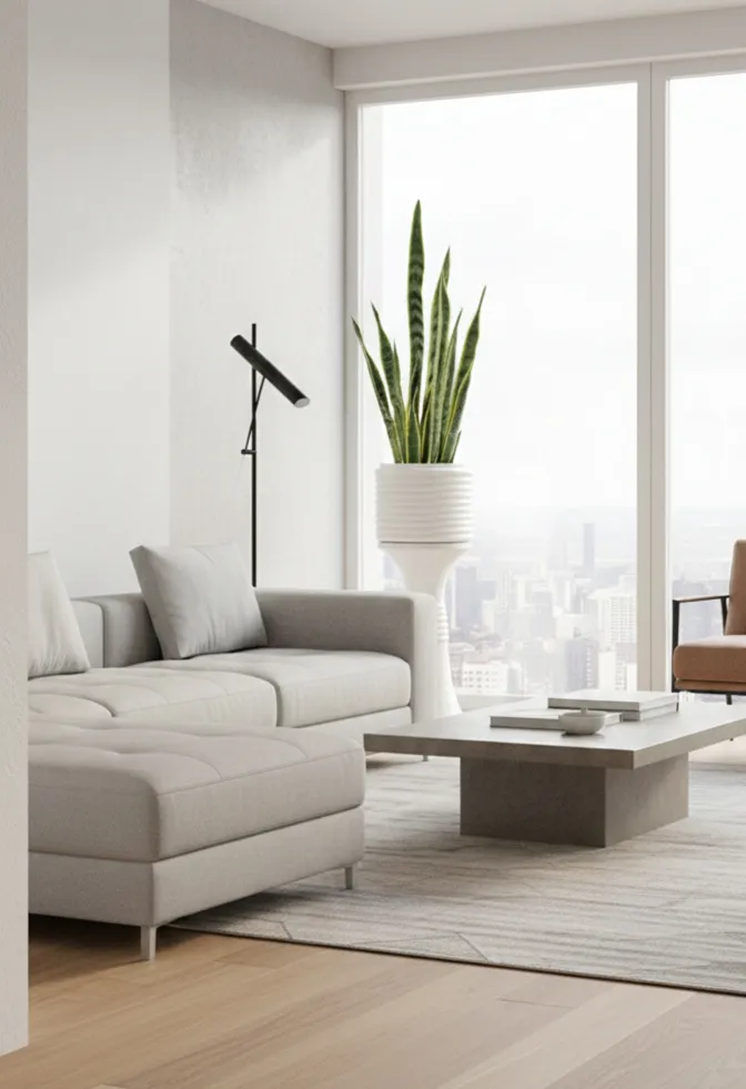 antique planter in art deco style with green plant beside