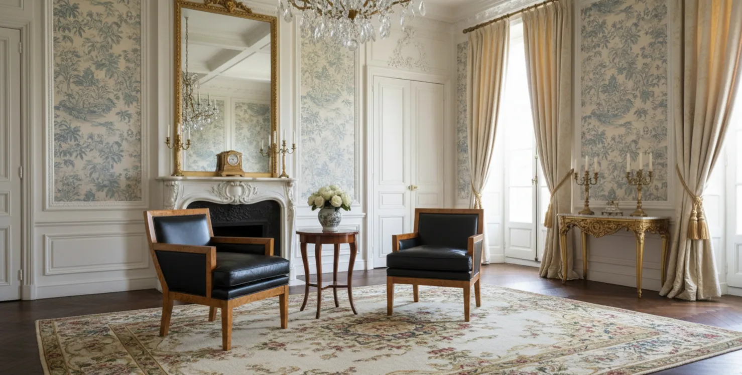 two antique armchairs in an elegant, bright living room