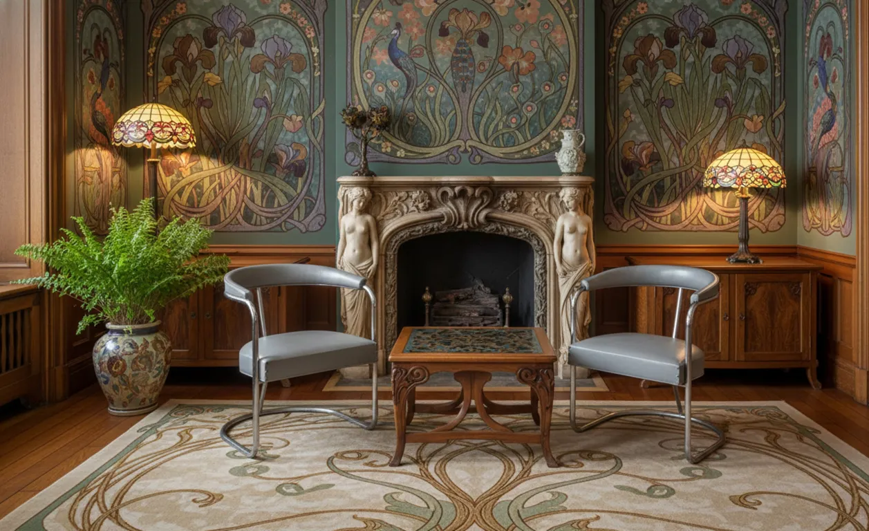 two antique armchairs with circular base in an elegant setting.