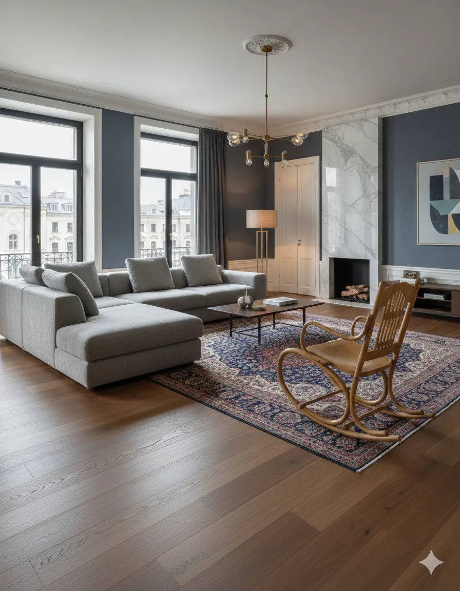 antique hammock chair in a contemporary living room