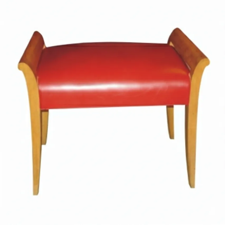sgabello art deco con rivestimento rosso e gambe curve