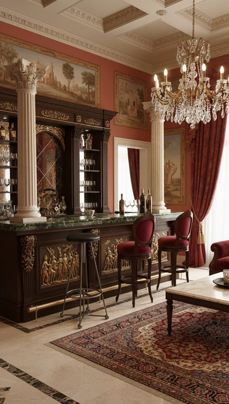 Antico sgabello in stile classico, elegantemente decorato.