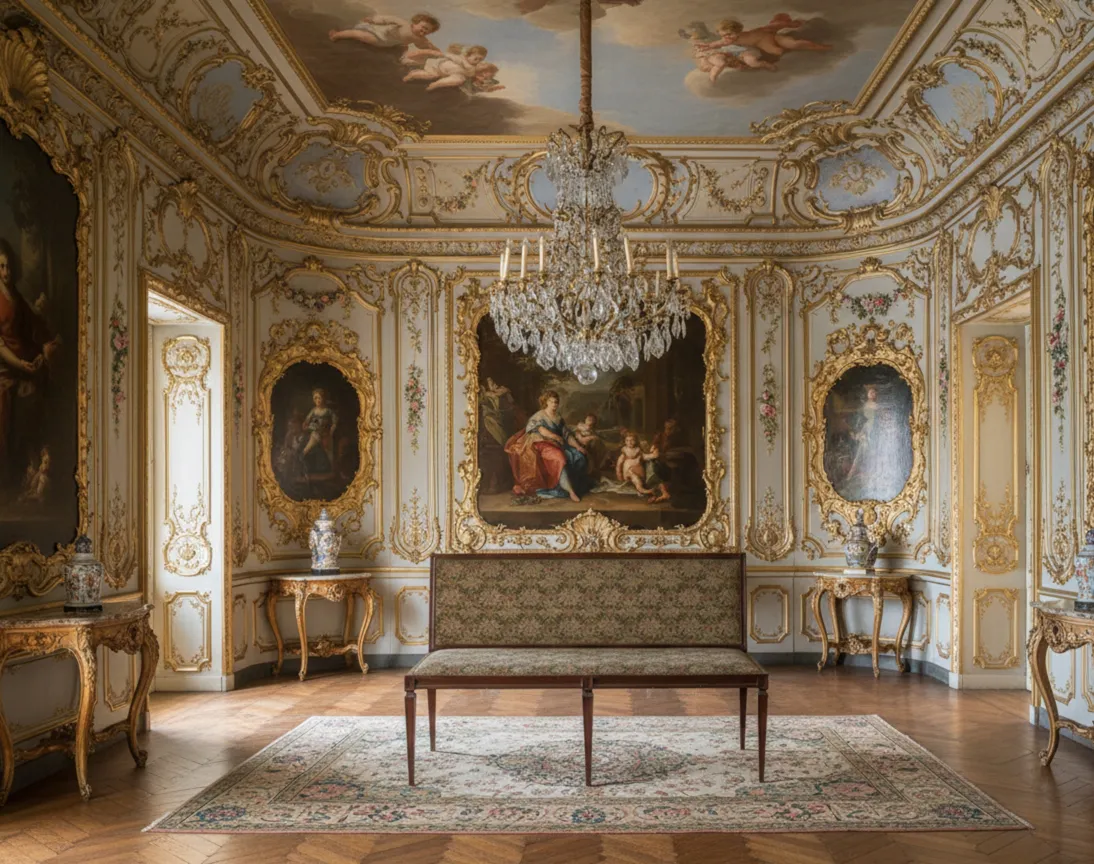 Sgabello antico decorato in un elegante ambiente classico