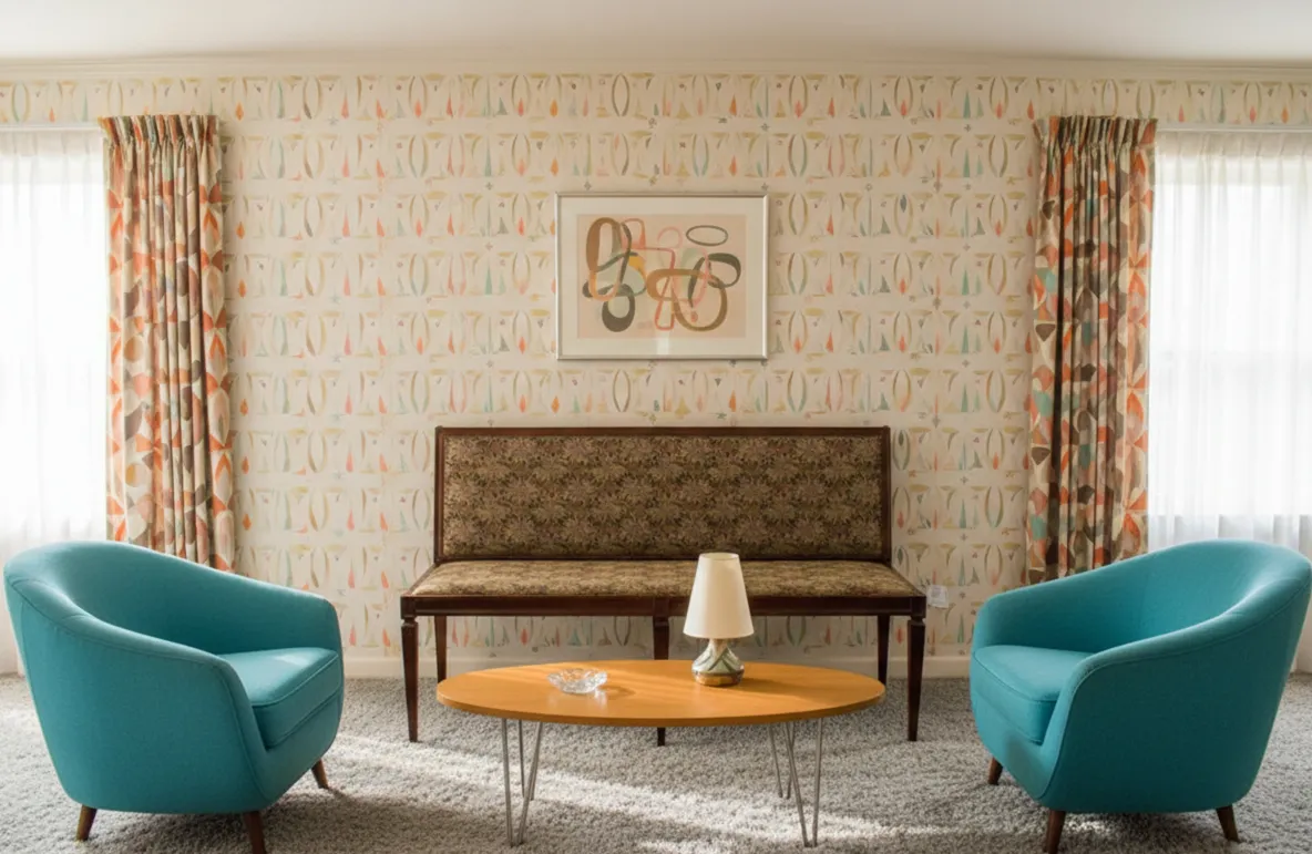 antico sgabello in un ambiente decorativo colorato