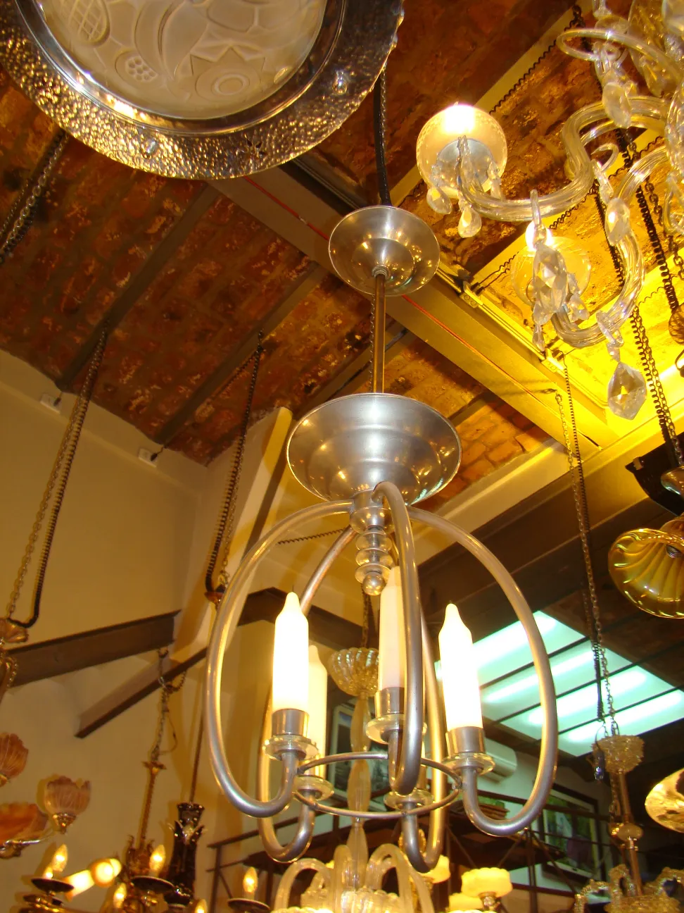 Antique hanging lamp in Art Deco style, featuring multiple lights