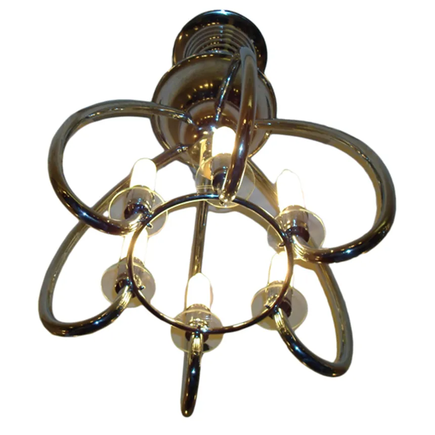 Antique hanging lamp in Art Deco style with bright lights and a distinctive design.