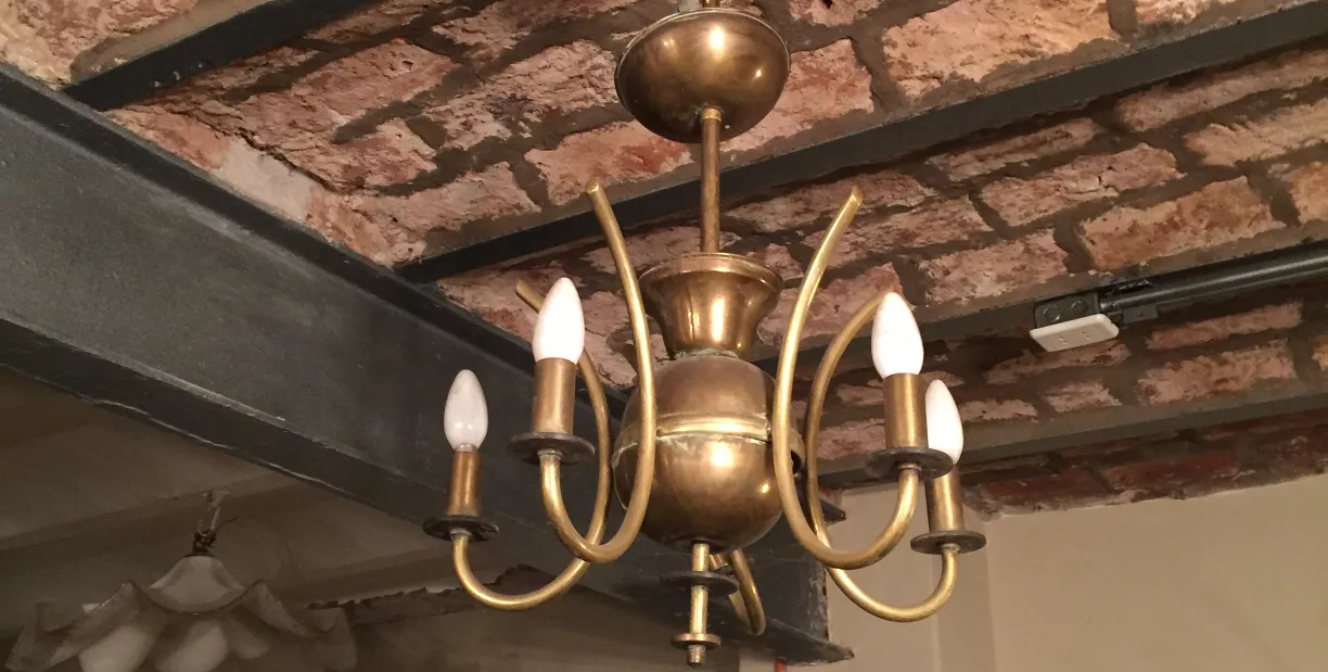 Antique hanging lamp in Art Deco style with white bulbs