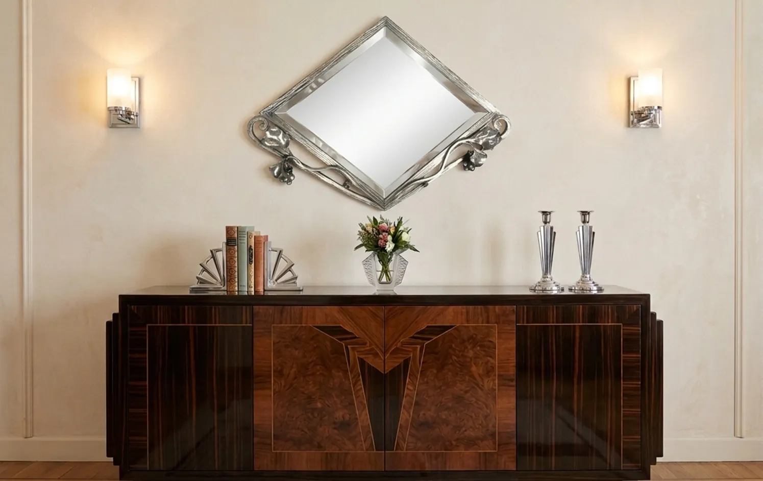 Antique decorative mirror with art-nouveau designs