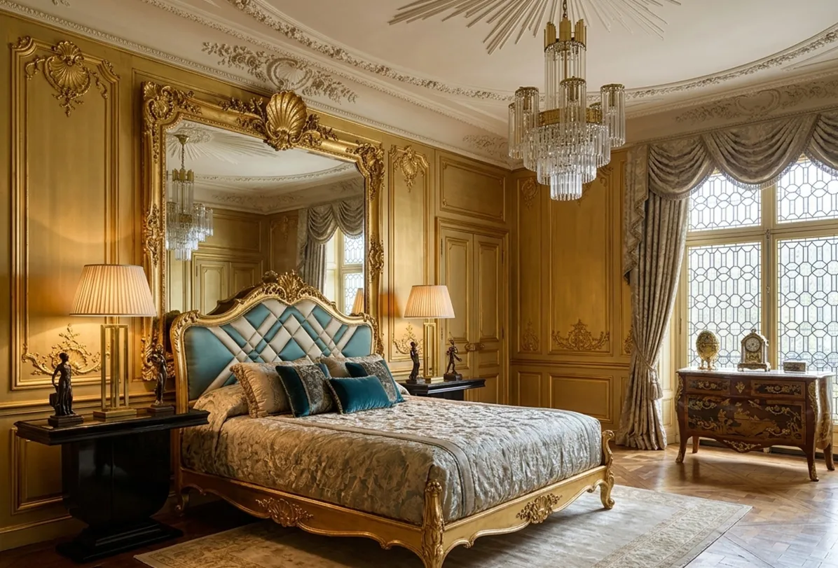 elegant decor with antique 2 consoles in bedroom