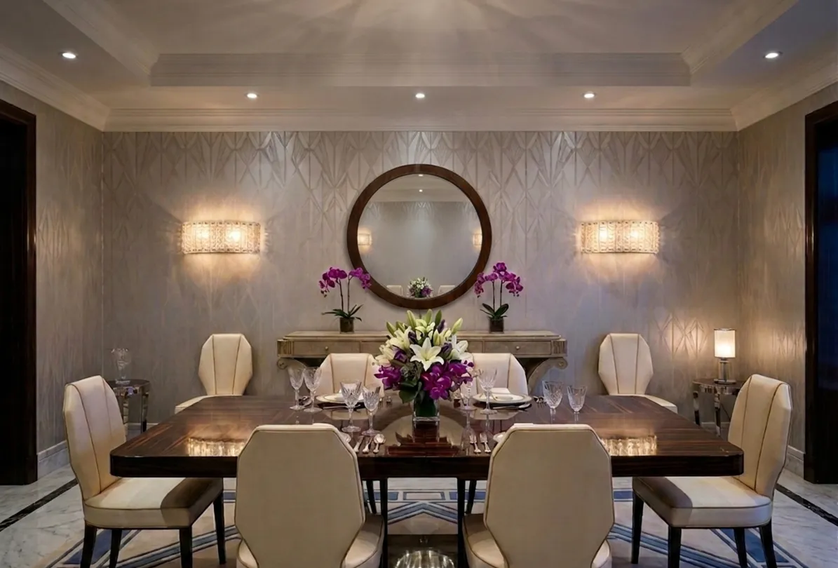 antique wall mirror in an elegant room with flowers