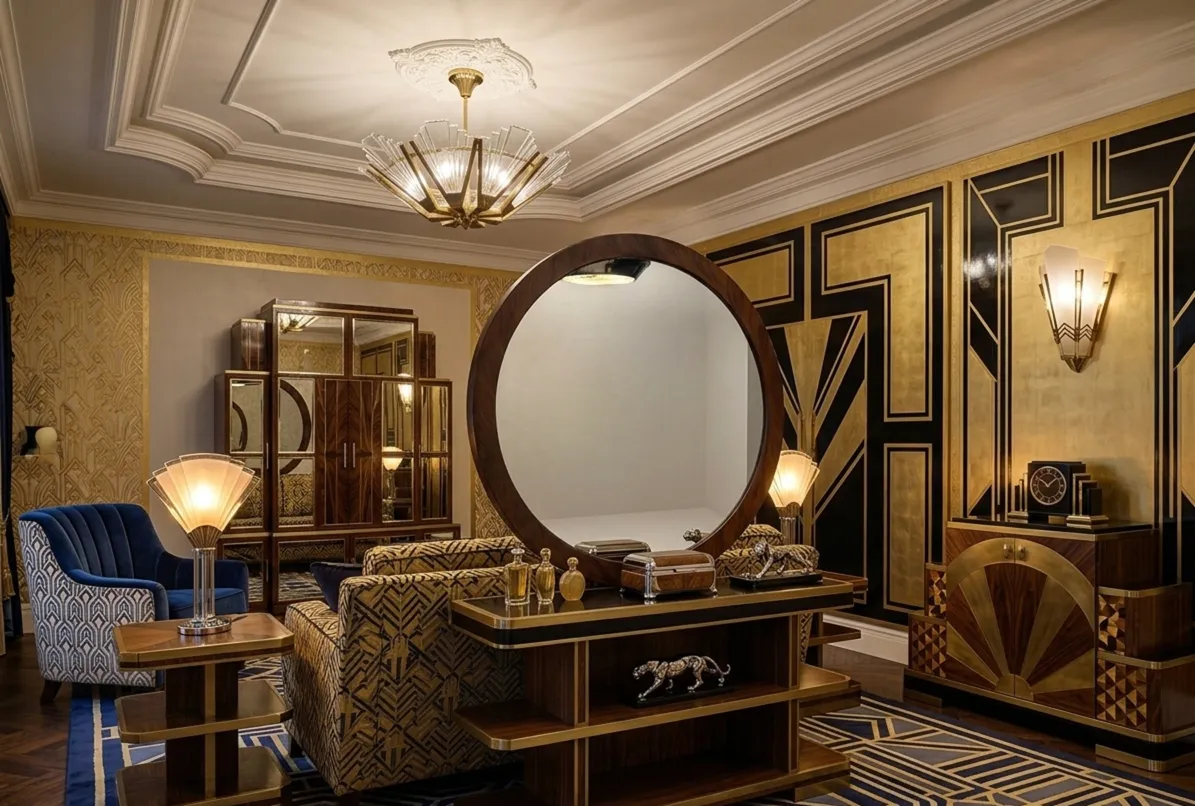 antique art deco mirror in a stylish decorated environment