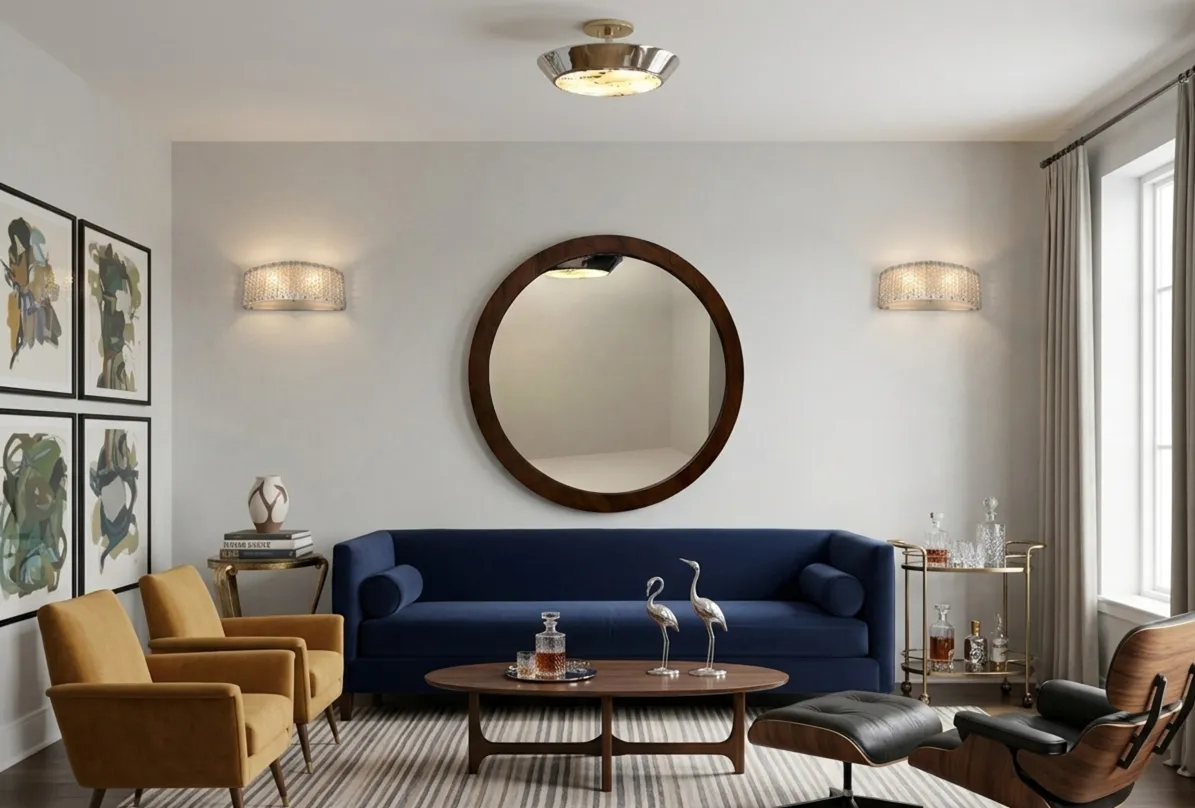 decorative antique mirror in a modern living room