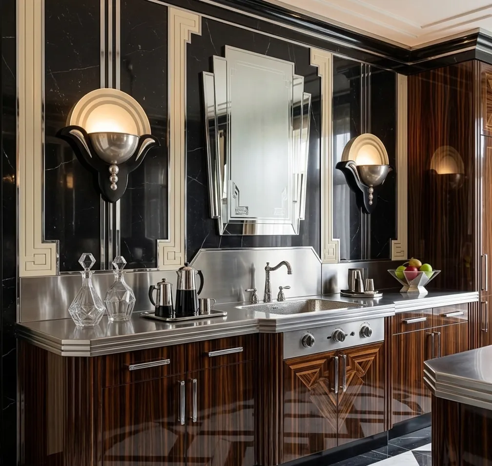 antique wall sconces in an elegant art deco ambiance