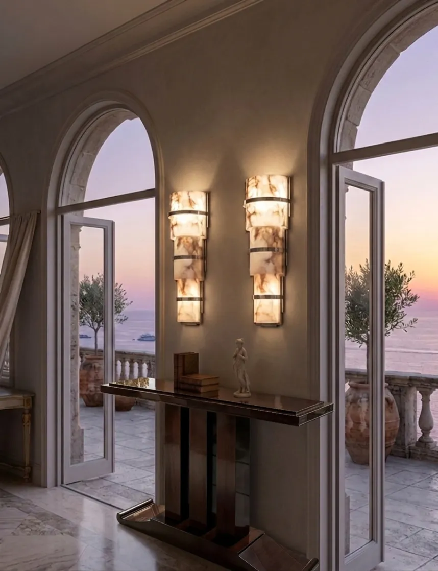 elegant antique console with decorative figurine and books