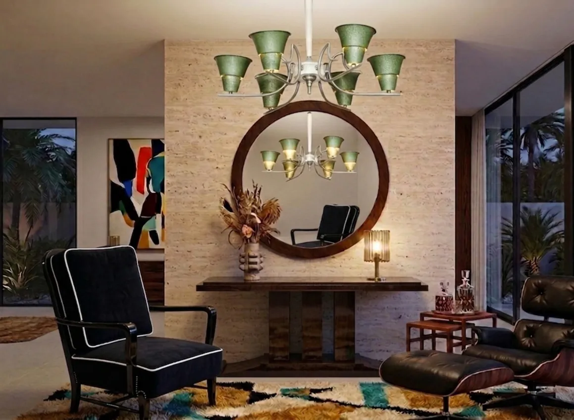 antique console table with mirror and lamps