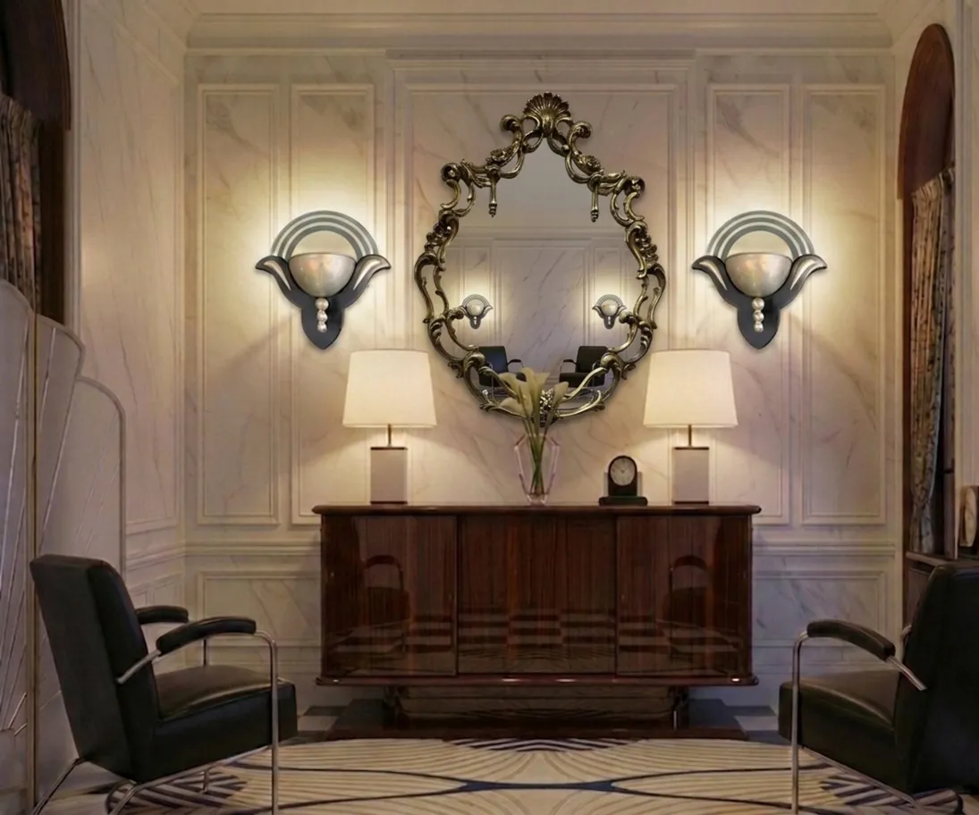 antique mirror with decorative frame in a luxurious living room