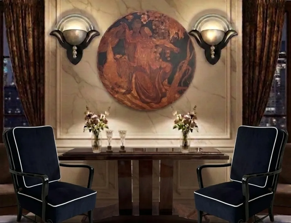 Two elegant antique armchairs in a luxurious room with flowers and decor