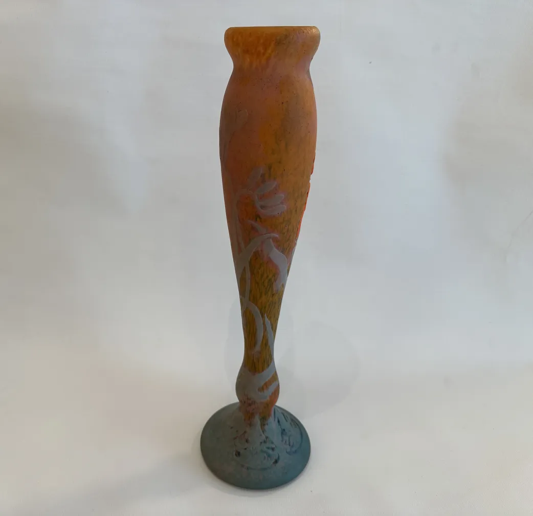 Glas mit floralem Muster in Orange und Gelb, Daum Nancy