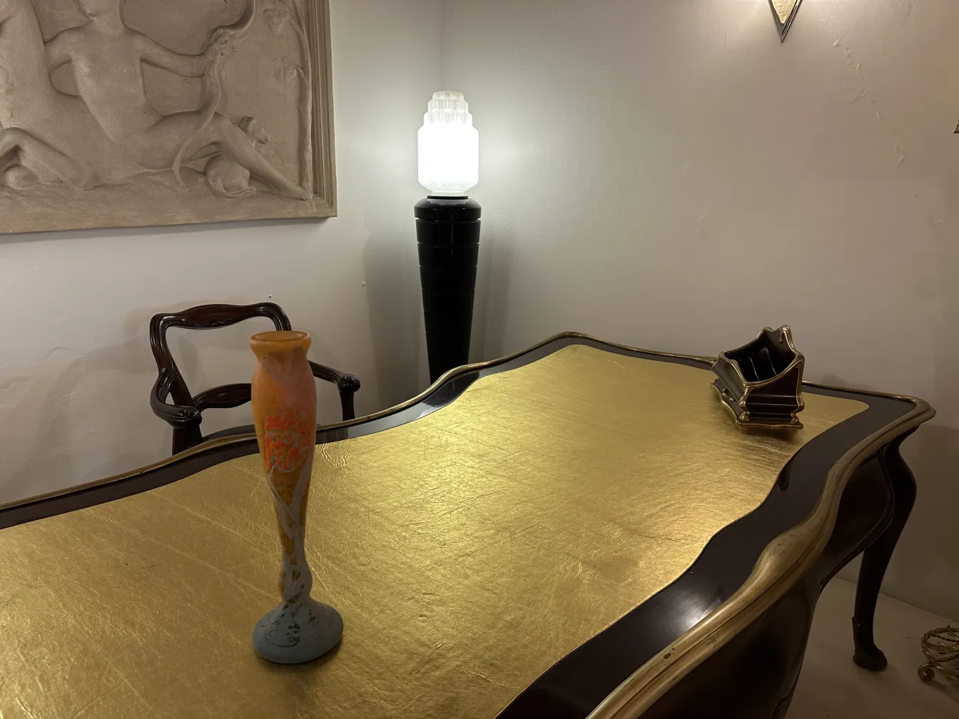 Glas mit floralem Muster in Orange und Gelb, Daum Nancy