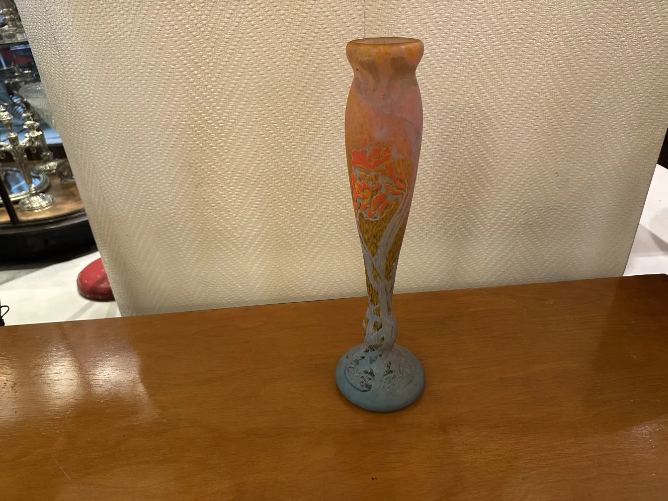 Glas mit floralem Muster in Orange und Gelb, Daum Nancy