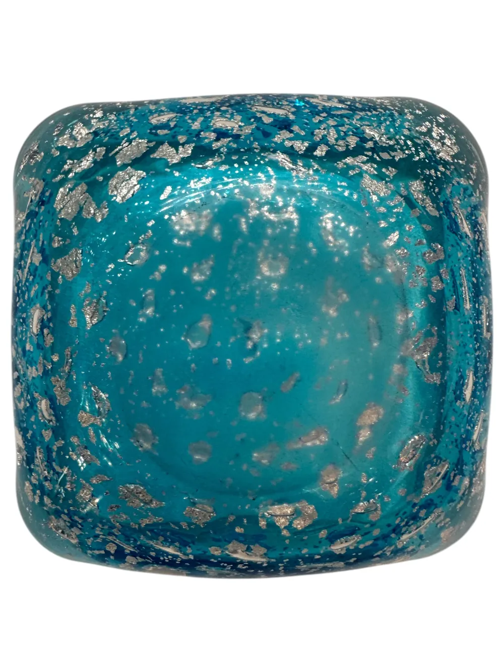cristal de murano antiguo en tono azul con detalles plateados, elegante y decorativo