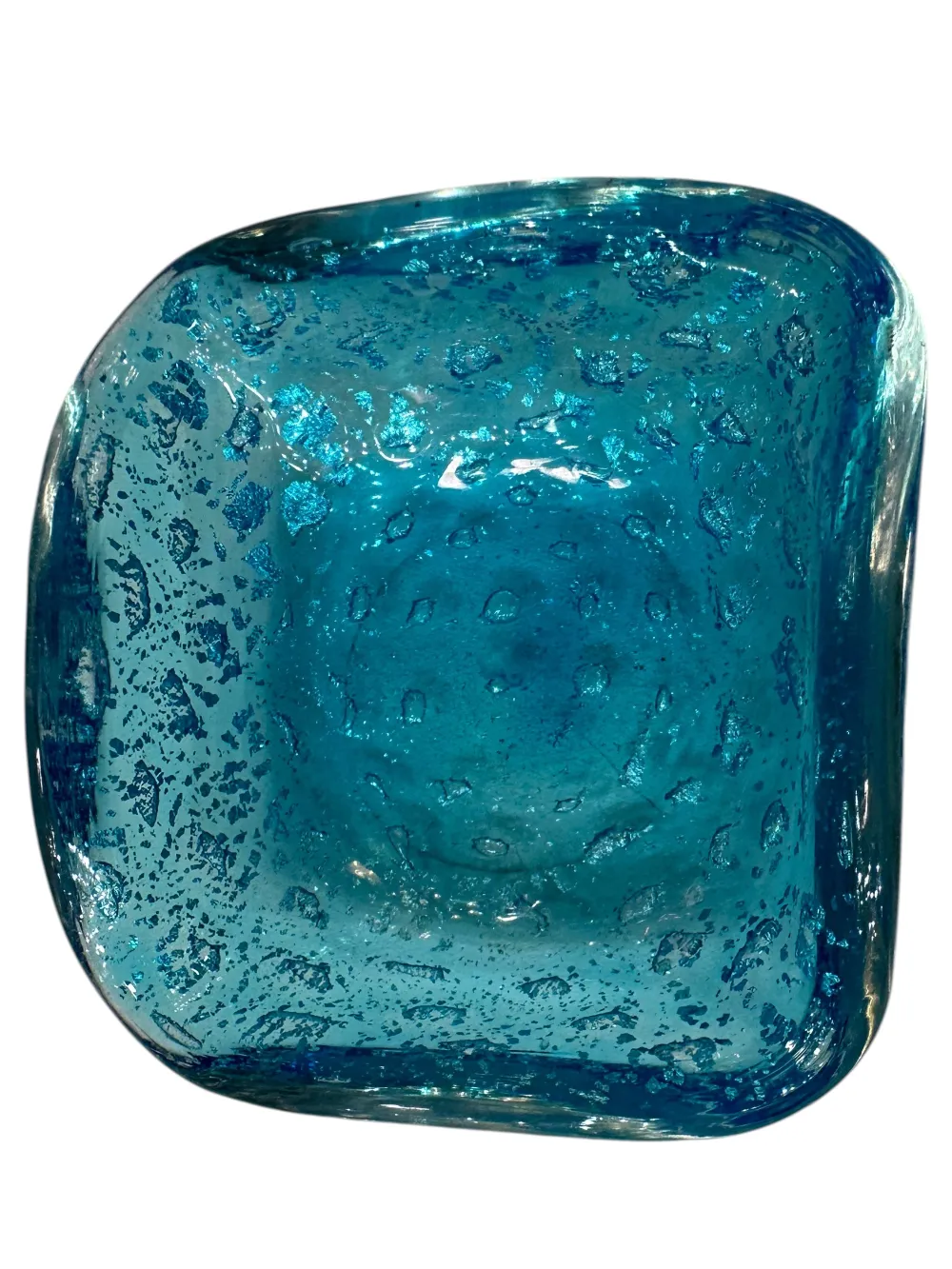 cristal de murano antiguo en tono azul con detalles plateados, elegante y decorativo