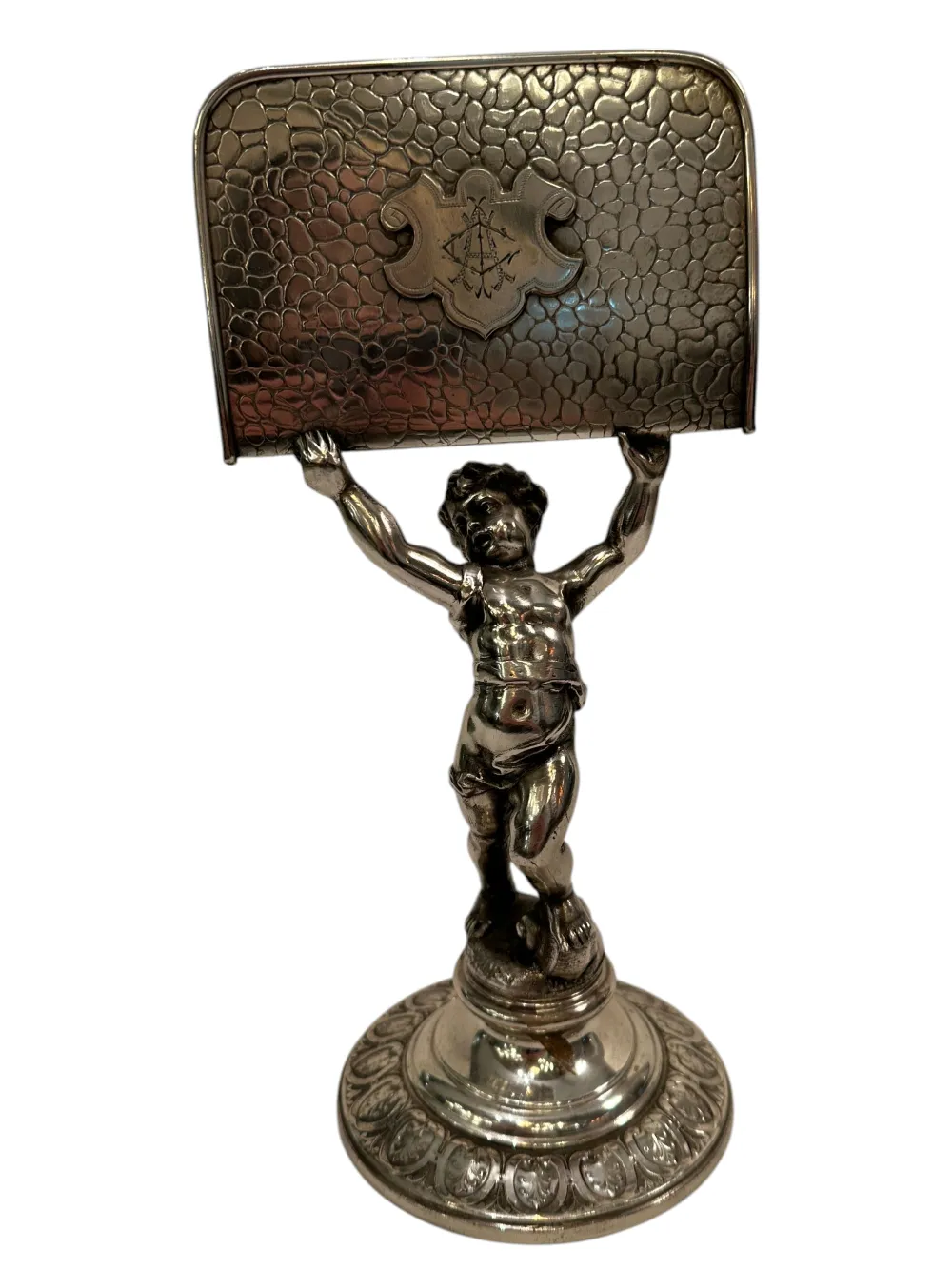 Antique WMF card tray with decorative figure base
