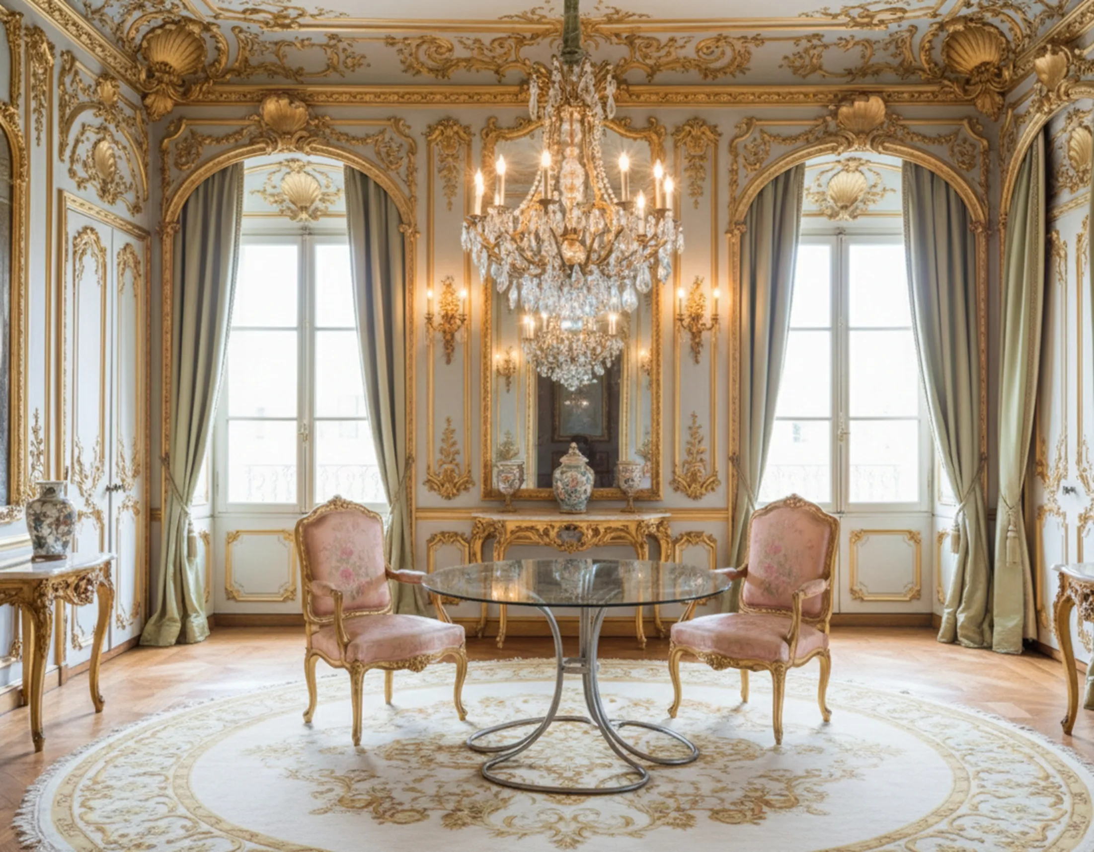 Antique dining table for 6 people, elegant and refined