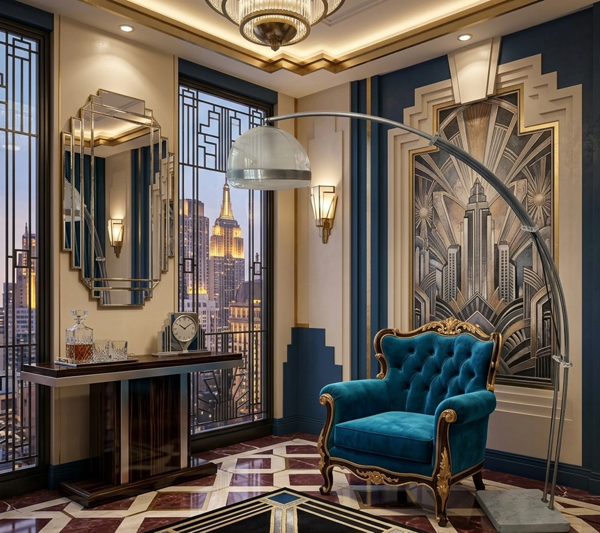 Античный торшер с элегантным дизайном в роскошной комнате