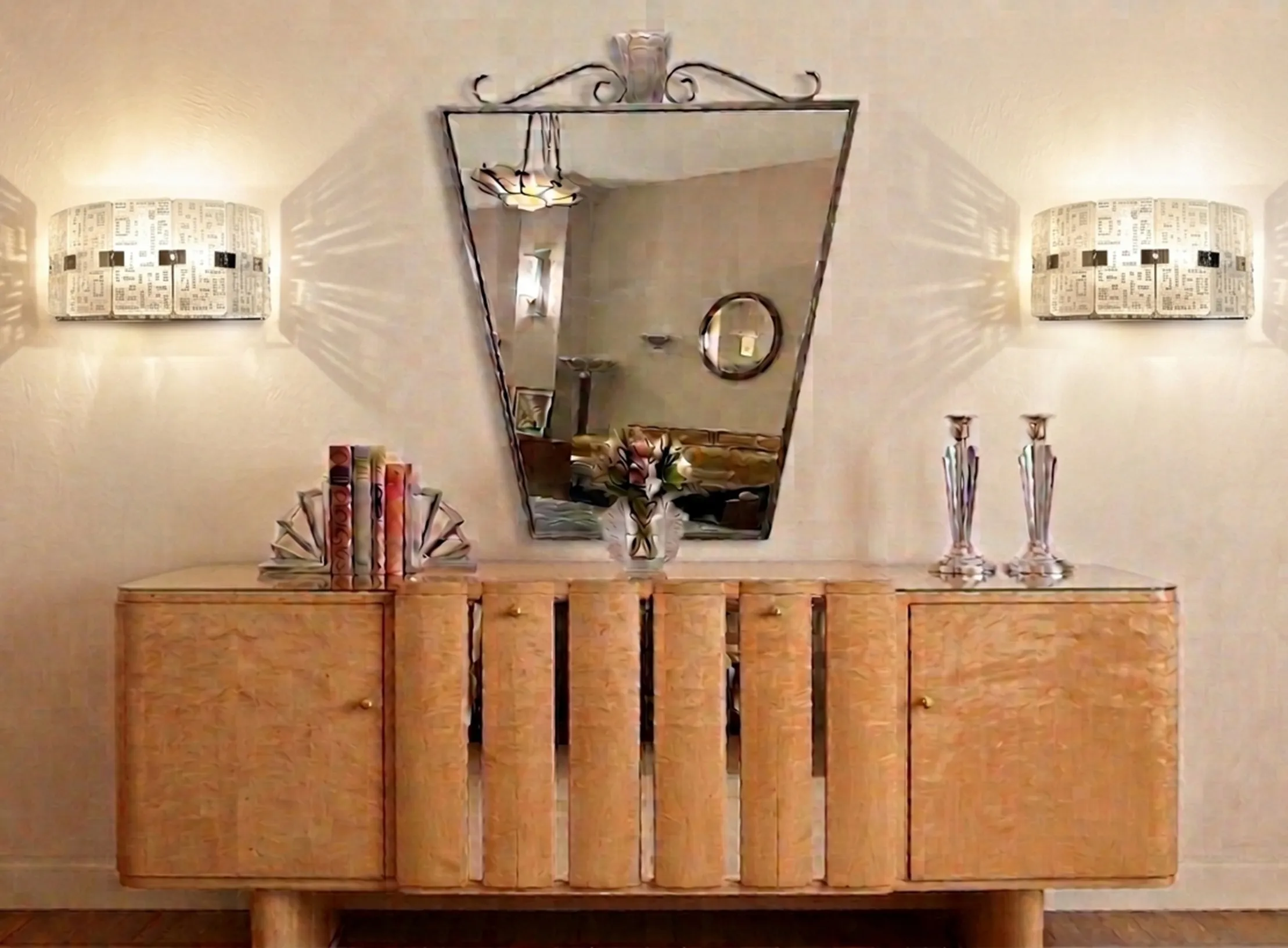 antique decorative pair of sconces on wall, elegant design