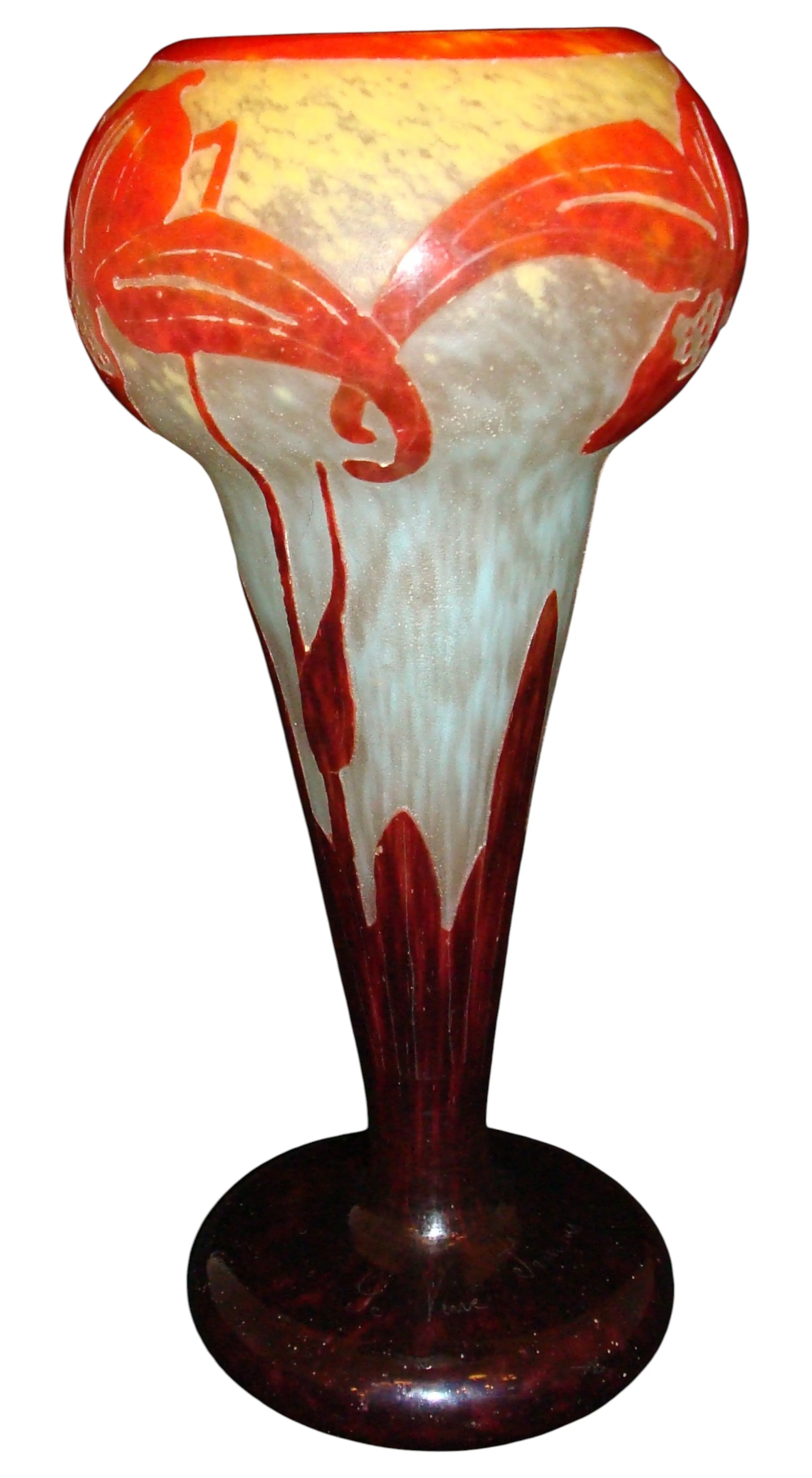 古董签名玻璃花瓶Le Verre，带有花卉图案